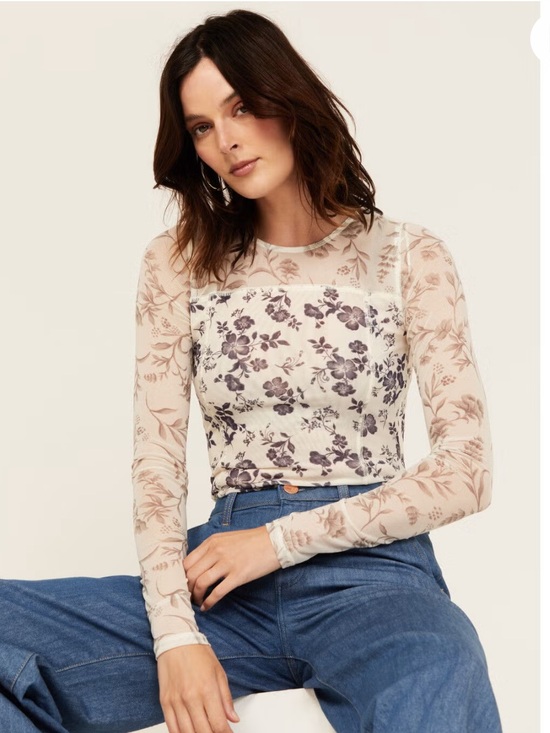 Free People Tops - Free People Betty's Garden Long Sleeve Mesh Top Size XL
